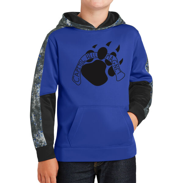 Sport-Tek® Youth Sport-Wick® Mineral Freeze Fleece Colorblock Hooded Pullover - Printed Logo Thumbnail